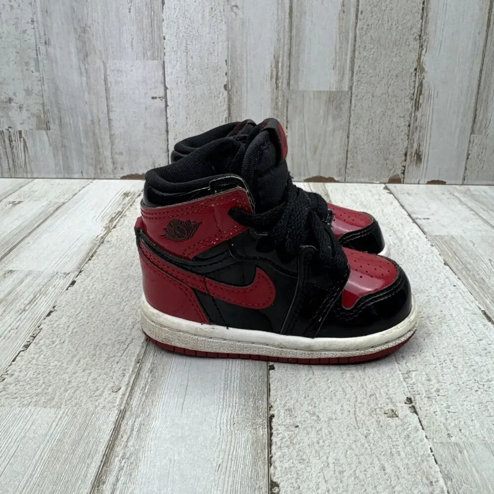 Jordan 1 Retro High OG Patent Bred Toddler TD size 4C Black Varsity Red